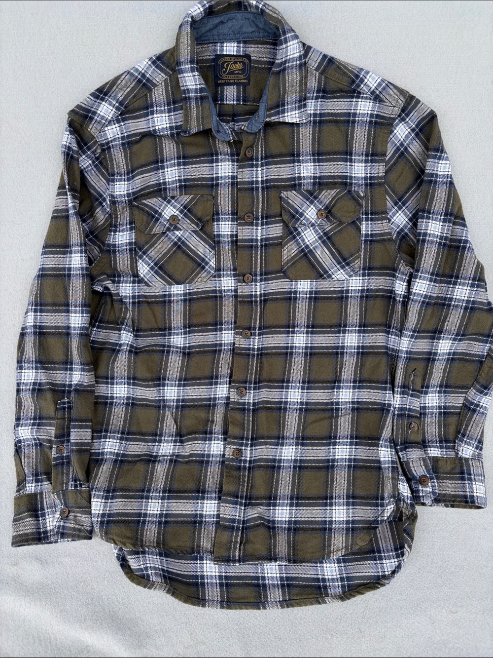Jachs Olive Green & White Plaid Button-Down Shirt